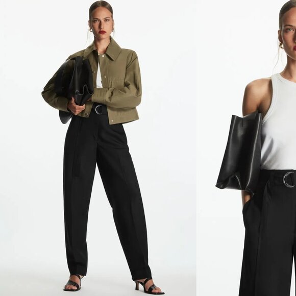 NWT COS Belted High-waisted Linen-blend Pants In Black (sz8) - Picture 3 of 6